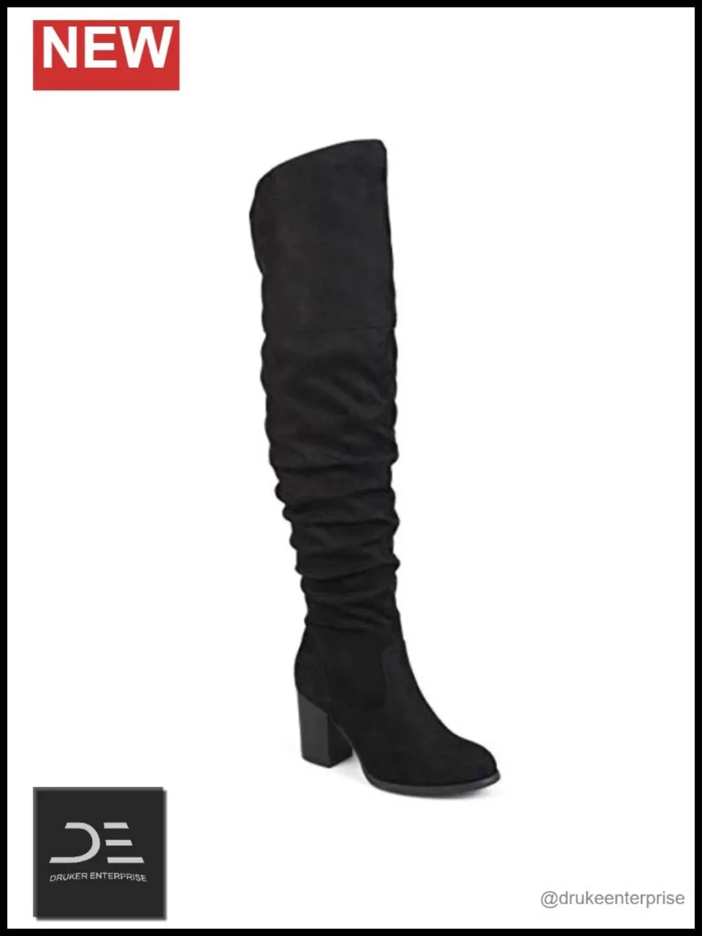 Vegan Leather Over-the-Knee Boots with Stacked Heel & Inside Zip